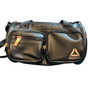 Reebok Black Crossbody Bag Gym Sport Pockets Rose Gold Trim Logo 11x6" Travel